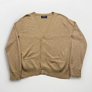 Vintage Jantzen Cardigan Mens L Button Front Sweater Camel Hair Acrylic Knit 80s